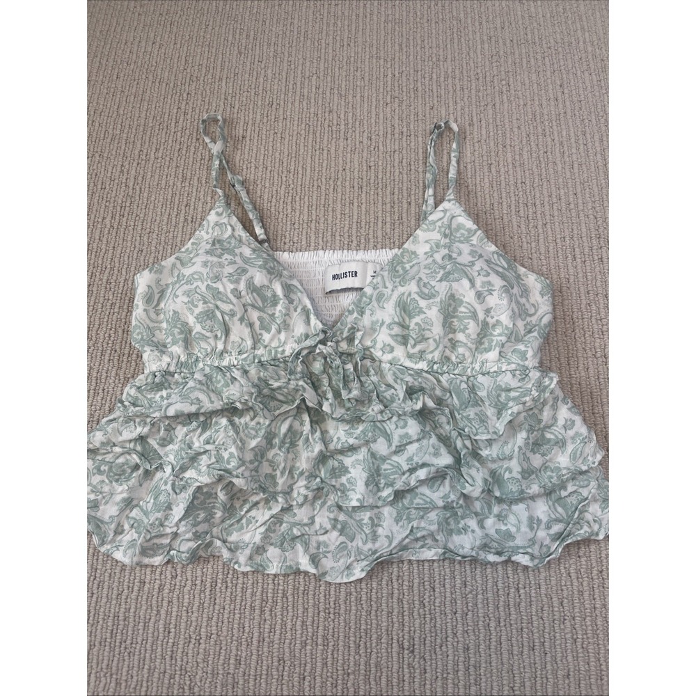 Hollister Womens Medium Floral Ruffle Babydoll Crop Top Coquette Romantic Mint